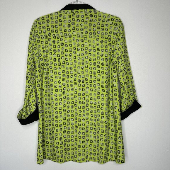 Ali Miles Tunic Top Size S Green Black Geometric Button Front Art to wear - Picture 6 of 12